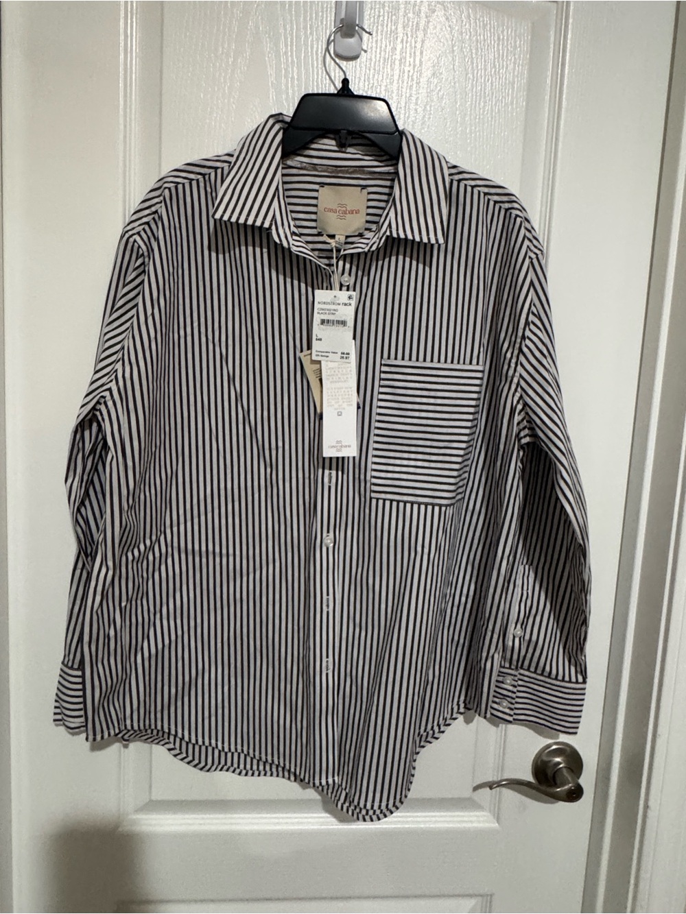 Casa Cabana Black & White Striped Button-Down Cover Up Shirt